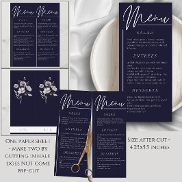 Elegante bruiloft waterverf dark navy dubbel menu