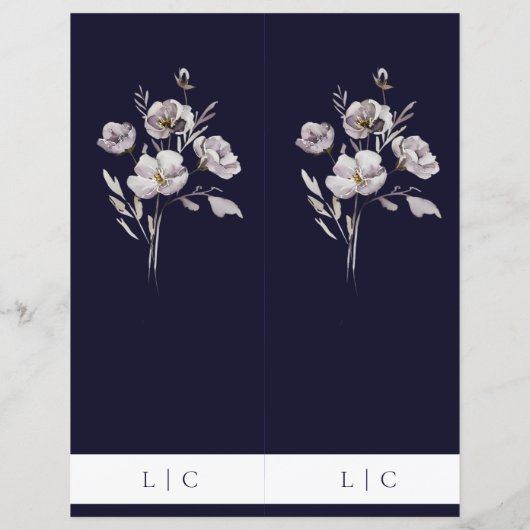 Elegante bruiloft waterverf dark navy dubbel menu (Achterkant)