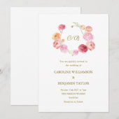 Elegante bruiloft Waterverf Ranunculus Floral Pink Kaart (Voorkant / Achterkant)