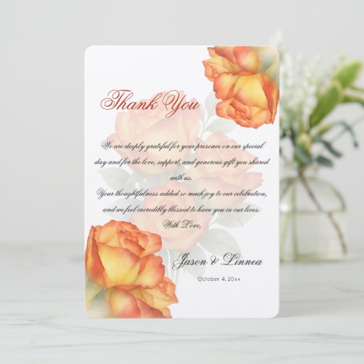 Elegante bruiloft Waterverf Rozen Pastelbloemblaad Bedankkaart (Staand voorkant)