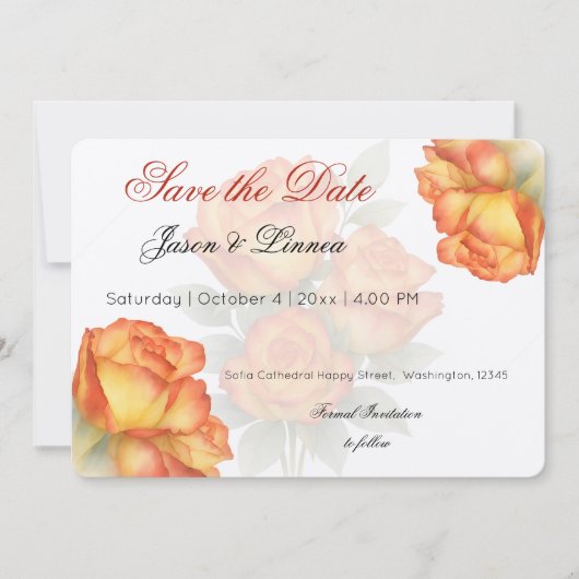 Elegante bruiloft Waterverf Rozen Pastelbloemblaad Save The Date (Voorkant)