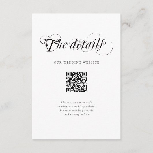 Elegante bruiloft website QR Code Details Informatiekaartje (Voorkant)
