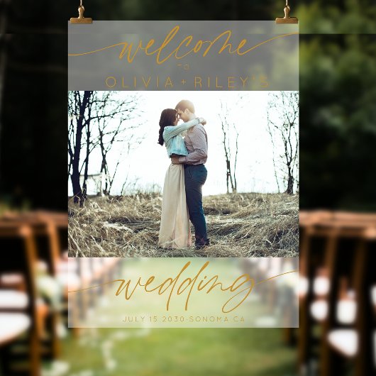Elegante bruiloft welkom Frosted Foto | Goud Acryl Bord
