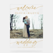 Elegante bruiloft welkom Frosted Foto | Goud Acryl Bord (Voorkant)