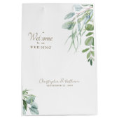 Elegante Bruiloft Welkom Gift Foliage Gouden Tekst Medium Cadeauzakje (Voorkant)