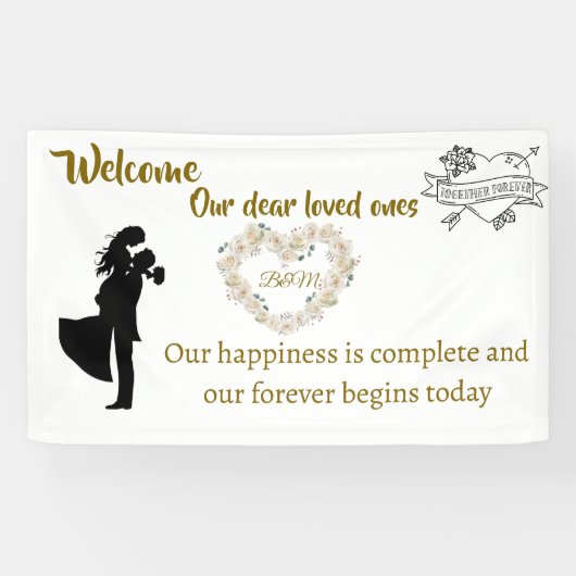Elegante bruiloft welkomstbanner - "Onze Forever B Spandoek (Horizontaal)