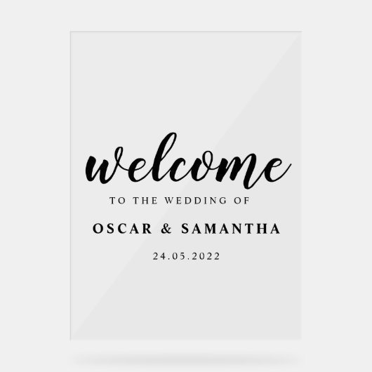 Elegante Bruiloft Welkomstbord Aangepaste Namen en Acryl Bord (Voorkant)