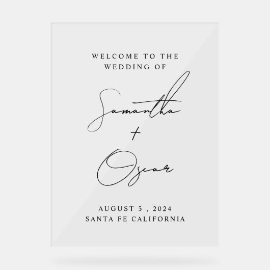 Elegante Bruiloft Welkomstbord Aangepaste Namen en Acryl Bord (Voorkant)