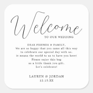Elegante bruiloft welkomsttas vierkante sticker
