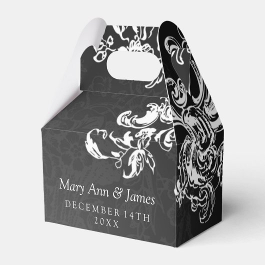Elegante bruiloft  wervelingen 2 zwart bedankdoosjes (Voorkant Zijde)