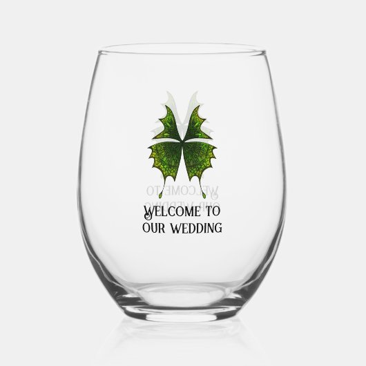 Elegante bruiloft wijnglazen met vlinder wijnglas zonder voet (Achterkant)