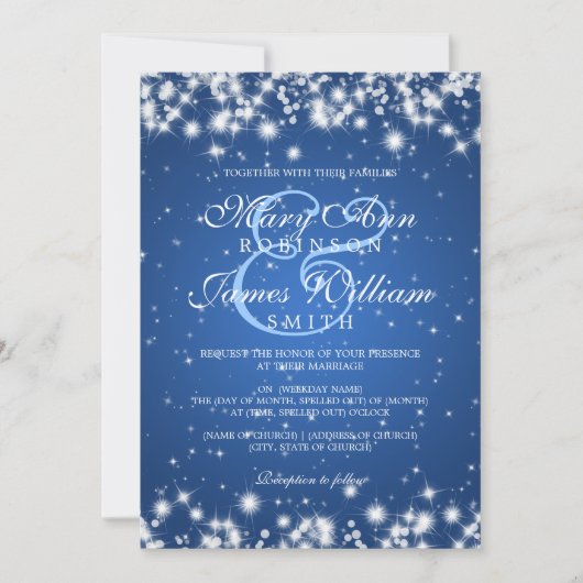 Elegante bruiloft Winter Sparkle Blue Kaart (Voorkant)