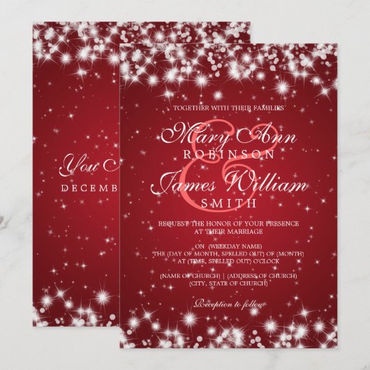 Elegante bruiloft winter sparkle rood kaart (Voorkant / Achterkant)