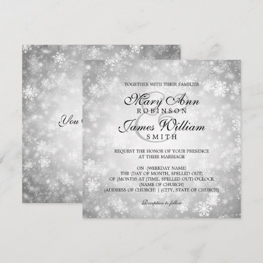 Elegante bruiloft Winter Wonderland Sparkle Zilver Kaart (Voorkant / Achterkant)