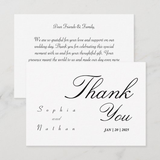 Elegante bruiloft wit dank je kaart (Voorkant / Achterkant)
