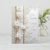 Elegante bruiloft wit goud bloemenbamboe elite kaart (Staand voorkant)