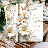 Elegante bruiloft Wit Goud Diamant Bloemen Bamboe Kaart