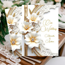 Elegante bruiloft Wit Goud Diamant Bloemen Bamboe