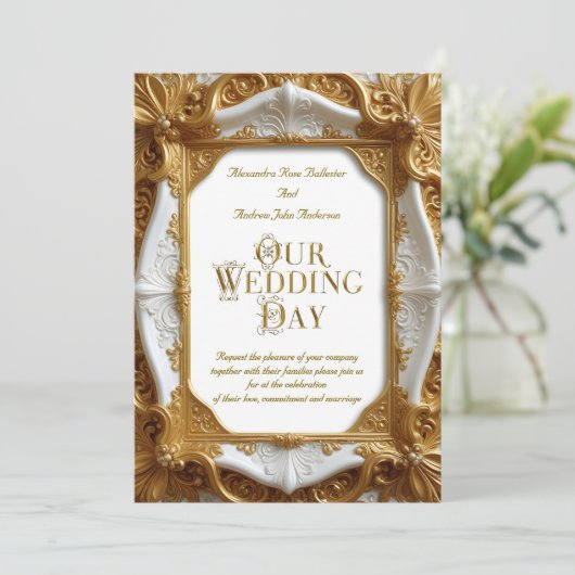 Elegante bruiloft Wit Goud  Lijst Bord Kaart (Staand voorkant)