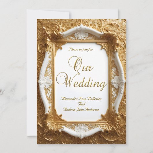Elegante bruiloft Wit Goud Lijst Kaart (Voorkant)