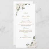 Elegante bruiloft wit roos boeket menu (Voorkant / Achterkant)