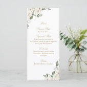 Elegante bruiloft wit roos boeket menu (Staand voorkant)