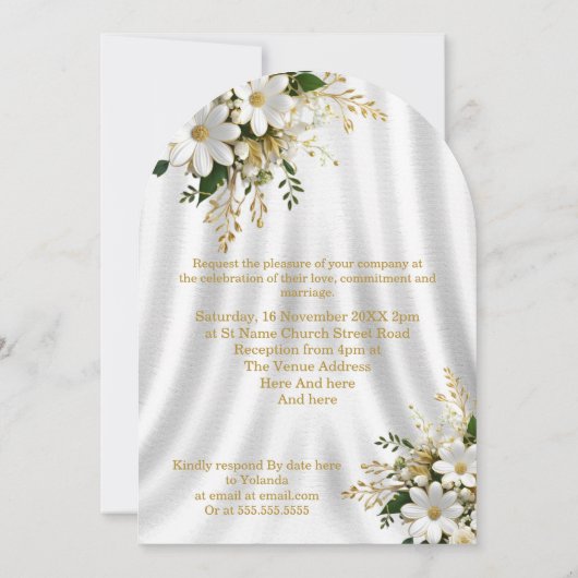 Elegante bruiloft  witgouden bloemen kaart (Achterkant)