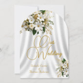 Elegante bruiloft  witgouden bloemen kaart (Voorkant)