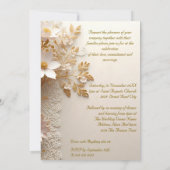 Elegante bruiloft witte kant goud roze bloemen kaart (Achterkant)