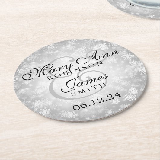 Elegante bruiloft Zilver Winter Wonderland Ronde Kartonnen Onderzetter (Gebogen)