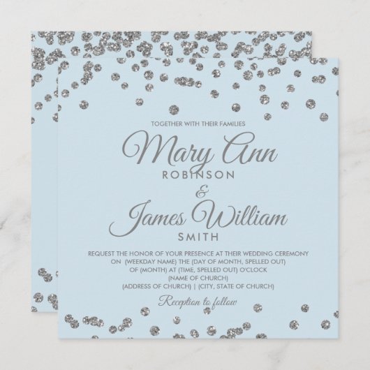 Elegante bruiloft zilveren glitter Confetti ijsbla Kaart (Voorkant / Achterkant)