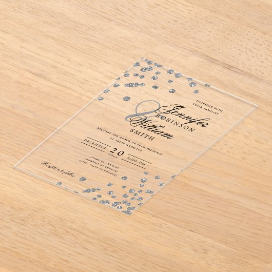 Elegante bruiloft zilveren glitter Confetti thema Acryl Uitnodigingen (Laagn)