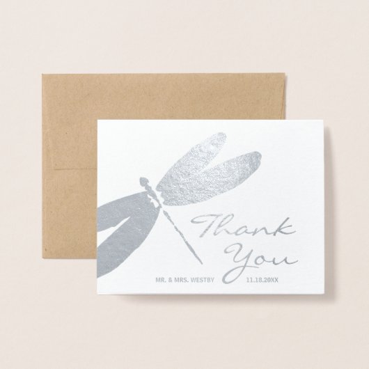 Elegante bruiloft zilveren libel dank u kaarten (Voorkant met envelop)