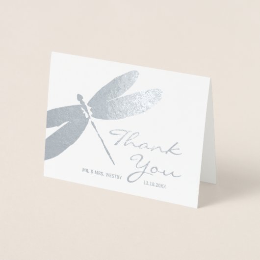 Elegante bruiloft zilveren libel dank u kaarten (Voorkant)