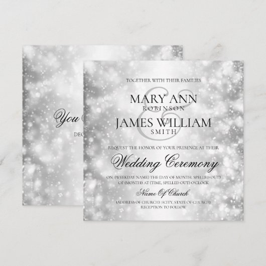 Elegante bruiloft zilveren Shimmer Lights Kaart (Voorkant / Achterkant)