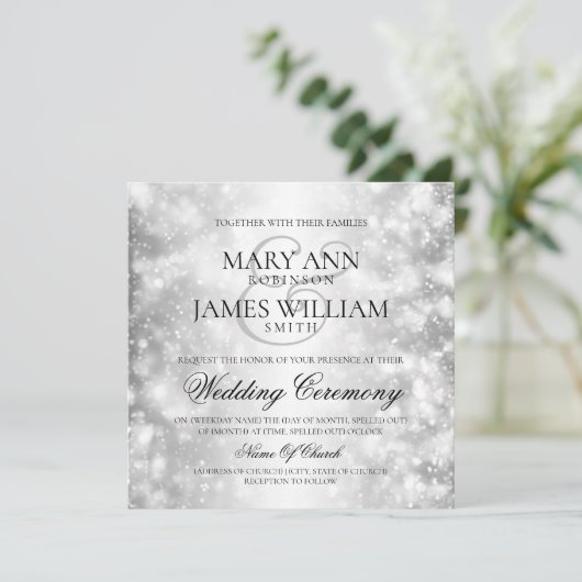 Elegante bruiloft zilveren Shimmer Lights Kaart (Staand voorkant)