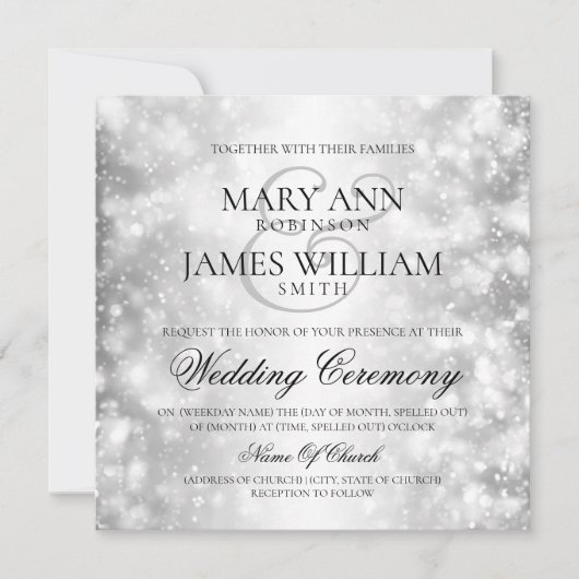 Elegante bruiloft zilveren Shimmer Lights Kaart (Voorkant)
