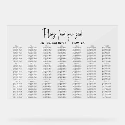 Elegante Bruiloft zitgrafiek 21 tafel acryl Acryl Bord (Voorkant)