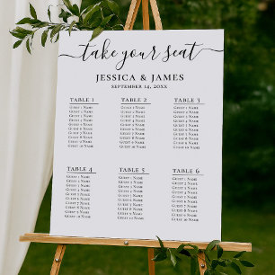 Elegante bruiloft zitgrafiek met 6 tafels perfect poster