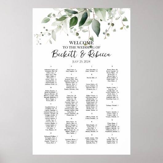 Elegante bruiloft zitgrafiek met groen poster (Voorkant)