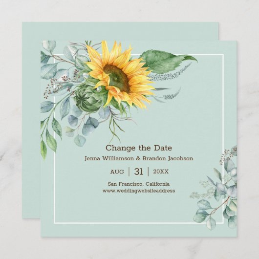Elegante bruiloft zonnebloem Verander de datum Save The Date (Voorkant / Achterkant)