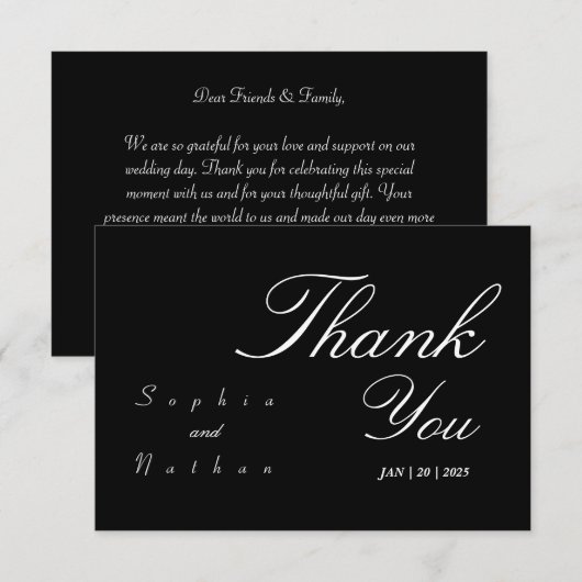Elegante bruiloft zwart dank je kaart (Voorkant / Achterkant)