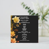 Elegante bruiloft zwart en goud bloemen uitnodigin kaart (Staand voorkant)