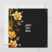 Elegante bruiloft zwart en goud bloemen uitnodigin kaart (Achterkant)