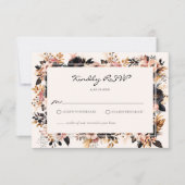 Elegante Bruiloft Zwart & Goud Bloemen RSVP-kaart Kaart (Voorkant)
