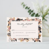 Elegante Bruiloft Zwart & Goud Bloemen RSVP-kaart Kaart (Staand voorkant)