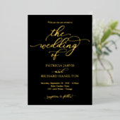 Elegante bruiloft zwart goud kalligrafie folie uitnodiging (Staand Voorkant)