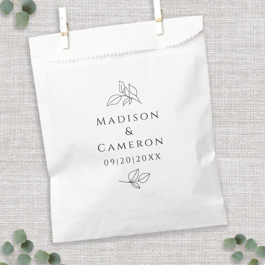 Elegante bruiloft zwart & wit bladeren groen chic bedankzakje