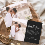 Elegante bruiloft zwart wit dank u foto bedankkaart<br><div class="desc">Minimalistische zwart-wit bruiloft dank u kaarten die een foto op de voor- en achterkant hebben. De bedankkaarten bevatten een moderne handgeschreven cursieve scripttypografie die elegant,  eenvoudig en modern zijn om te gebruiken na het vieren van je trouwdag.</div>