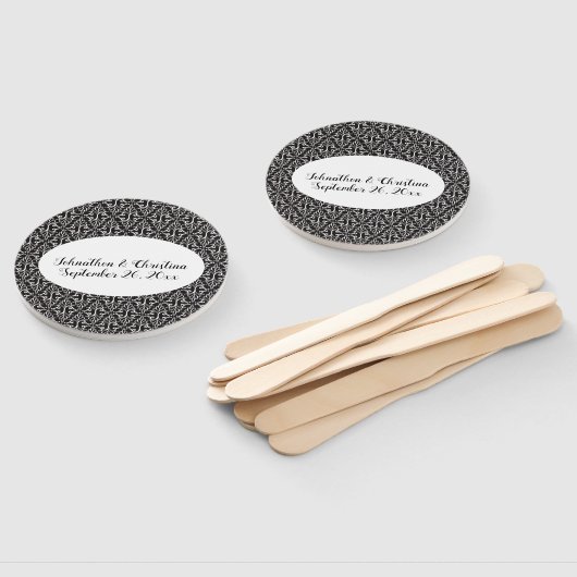 Elegante bruiloft zwart wit geschoven Damask Handwaaier (Niet-gemonteerd)